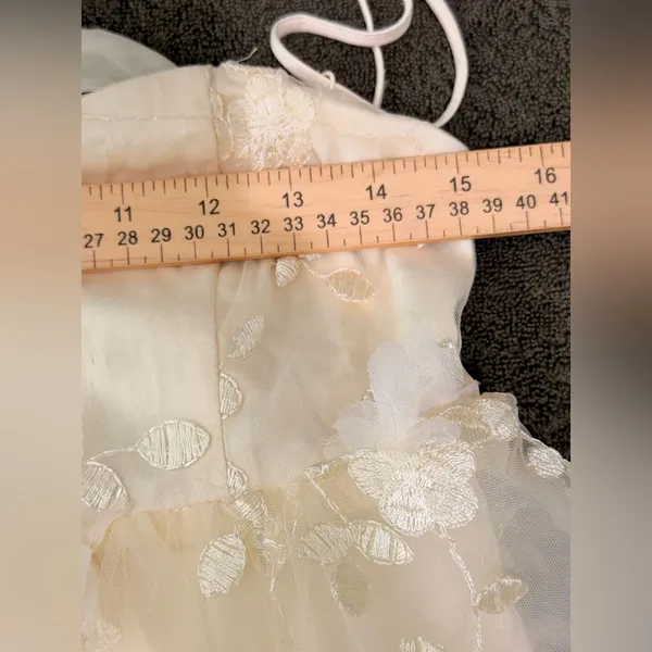 The Vintage Shop Cream Spaghetti Strap Floral Bridal Gown Size S - Image 11