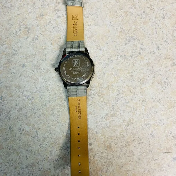 Victoria Wick Crystal Dial Watch Rhinestone‎ Bezel Leather Band Quartz Gunmetal - Image 5