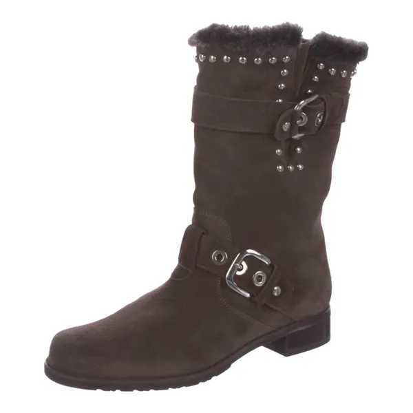 Stuart Weitzman Suede Studded Accent Moto Boots Mid Calf Size 7 Pre-Loved - Image 2