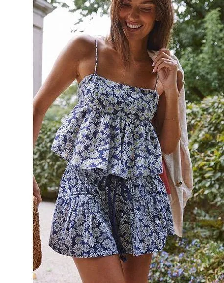 Free People Mia Ditsy Daisy Tank Top NWT Blue Medium - Image 10