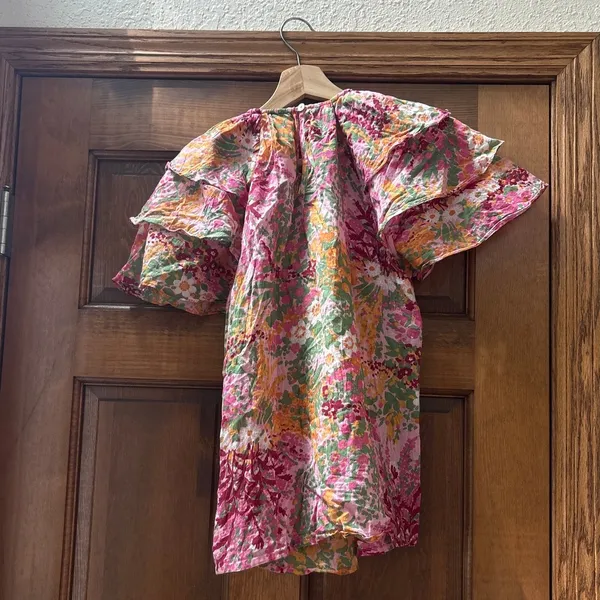 BANJANAN Floral Flutter Sleeve Blouse in Pink Size Small - Image 3