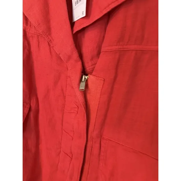 Zara 100% Linen Zip From Blazer Light Jacket Orange Sz M NWT - Image 4