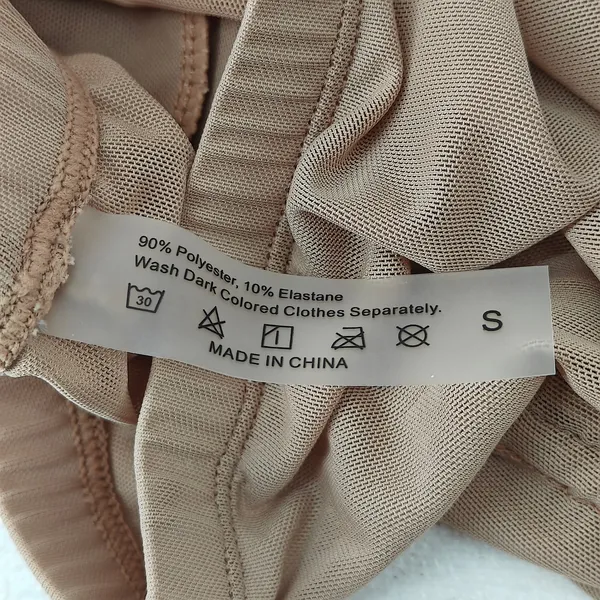 Sheer Mesh Beach Shorts Drawstring Swim Cover Up Beige Nude Womens Small - Image 3