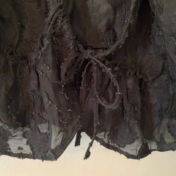 Free People Black Textured Sheer Flowy Blouse Open-Back Women's size Large - Image 7