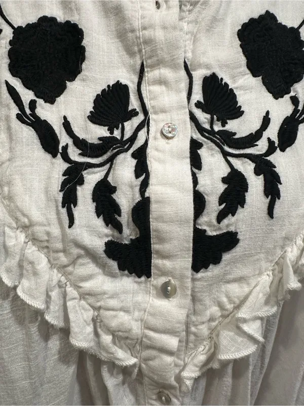 Free People Rose Vines Embroidered Blouse – Ivory Combo – Size Large - Image 3