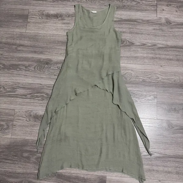 Exist Womens Maxi Dress S Sage Green‎ Textured Layered Asymmetrical Cottagecore - Image 14