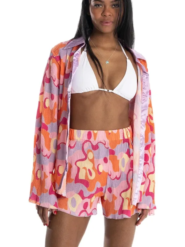 Peppermayo Groovy set long sleeve button down shirt top pleats shorts colorful psychedelic - Image 10