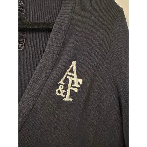 Abercrombie Fitch VTG Navy Blue Ribbed Button‎ Front Cardigan Sweater Preppy - Image 5