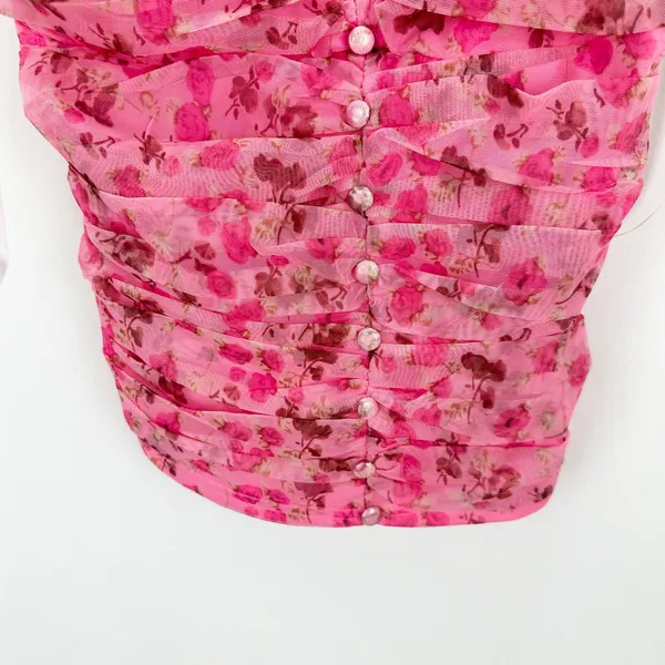 Lulus Flirtatious Sweetness Hot Pink Floral Ruched Ruffled Tank Top Small NWT - Image 7