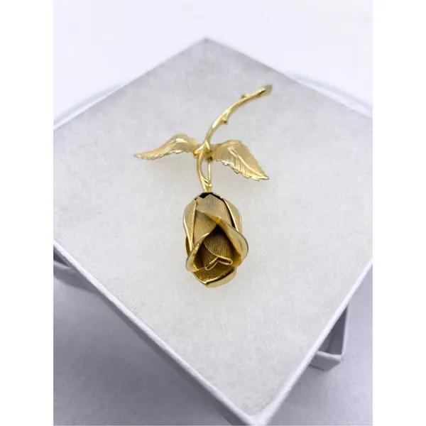 Vintage Gold Plated Rose Brooch Detailed Stem with Two Leaves 1960s Vintage Broo - Image 4