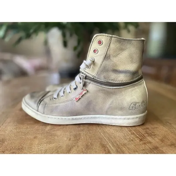 Le Crown Handmade in Italy Distressed Leather Convertible High Low Sneakers 37 - Image 5