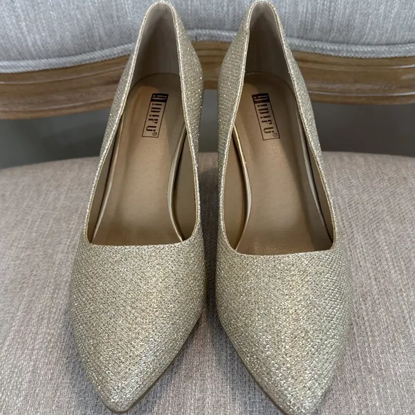 Classic Women's Gold Sparkle Heels Size 7 Block Heel Pointed Toe Evening Dressy - Image 7