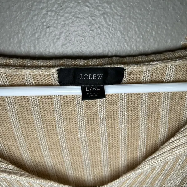 J. Crew neutral relaxed cotton linen blend collared sweater women’s size L XL - Image 10