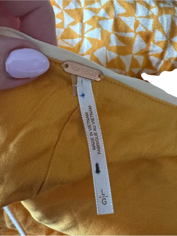 Free People - NWT Kai Mini Dress Yellow Geometric Print Tie Strap Sz L - Image 7