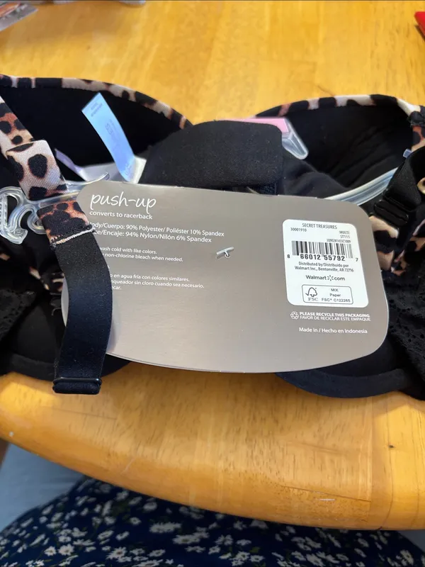Secret Treasures Leopard Print Push Up T-Shirt Bra Black & Brown 36D NWT - Image 3