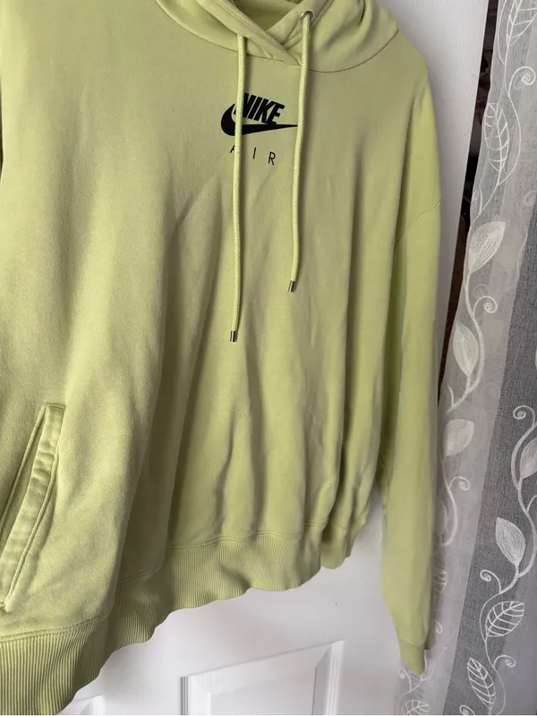 Nike Air logo Women Lime Fleece Hoodie cropped pullover minor stain plus size 2X - Image 5