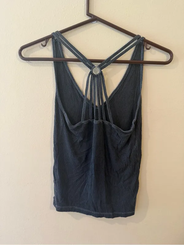 Hollister Navy Ribbed V-Neck Tank with Strappy Ring Back - Image 3