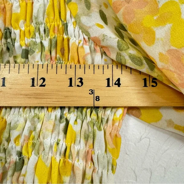 Astr Yellow Ditsy Floral Puff Sleeve Blouse Womens M Smocked Romantic Coquette - Image 10