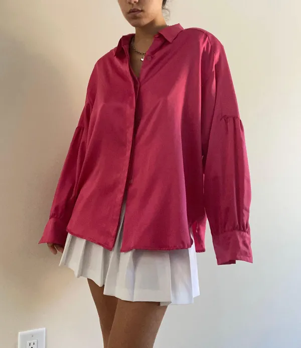 The Vintage Shop Pink Silk Vintage Blouse Button Down - Image 5