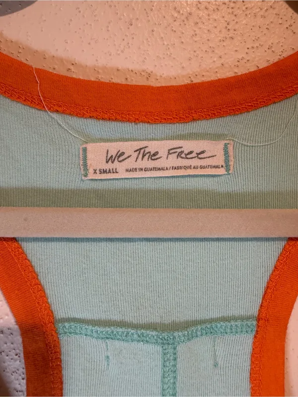 We The Free People Reggi Tank Top Light Blue Orange Trim Size XS - Image 4
