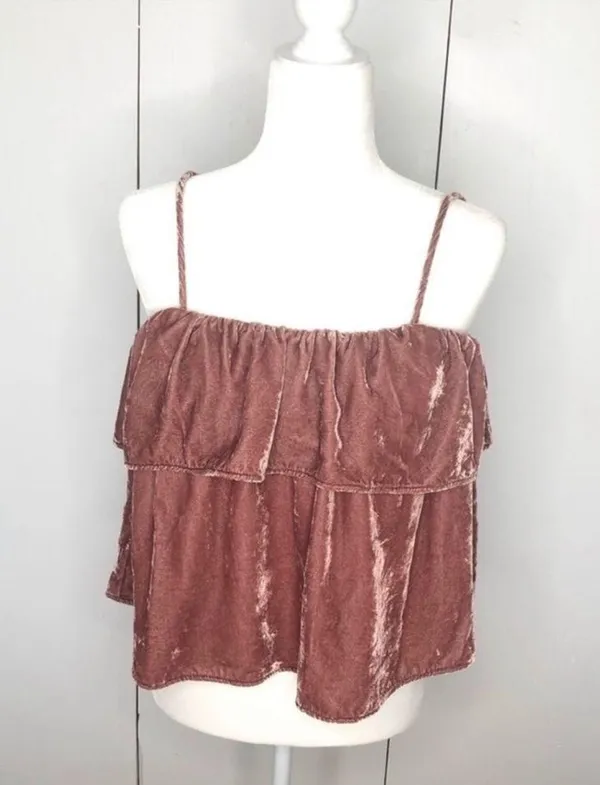 Crushed Velvet Ruffle Cami Top Blush pink, size Large - Image 3