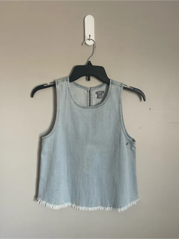 AERIE | Light Wash Denim Tank with Frayed Hem Sz XS - Image 2
