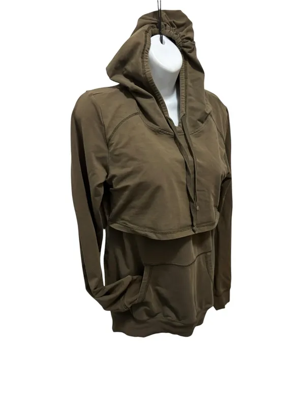 Latched Mama Nursing Hoodie Sz M Olive Green Pouch Pocket Stretch Long Sleeve - Image 2