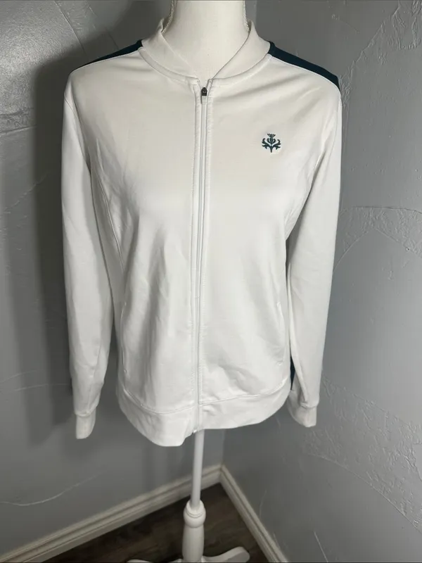 Lady Hanger Tennis Jacket White Green Lightweight Athletic Zip Up. - Image 5