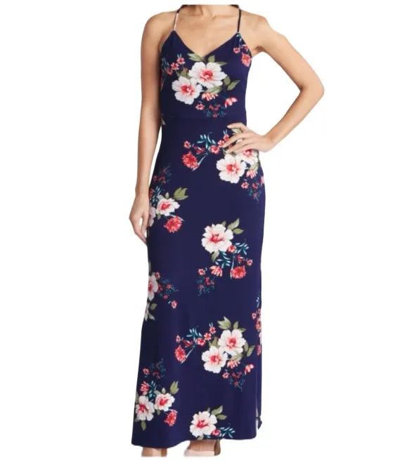 Navy Floral Maxi Knit Dress - Image 2