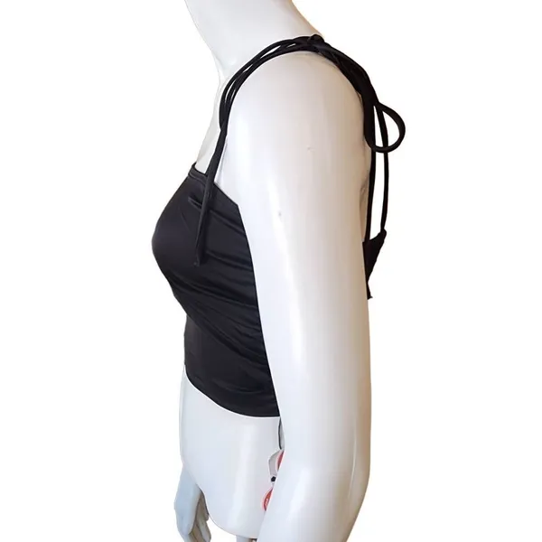 NWT Cider Black Satin Knotted Strap Square Neck Tank Top (XXS) - Image 4