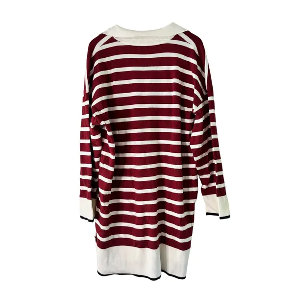 Dokotoo 2XL Striped Knit Tunic Top‎ Burgundy Cream Quarter Zip Long Sleeve - Image 10