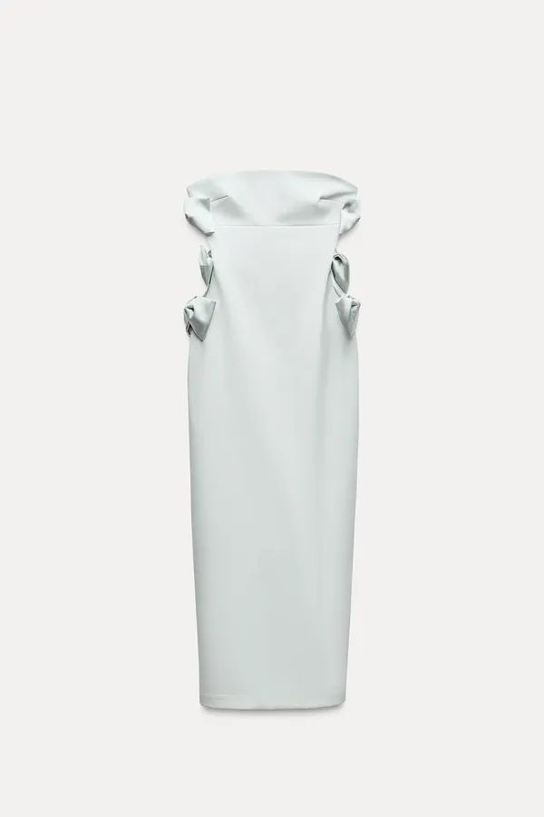 Zara dress midi maxi bodycon strapless bow fitted wedding party cocktail - Image 10