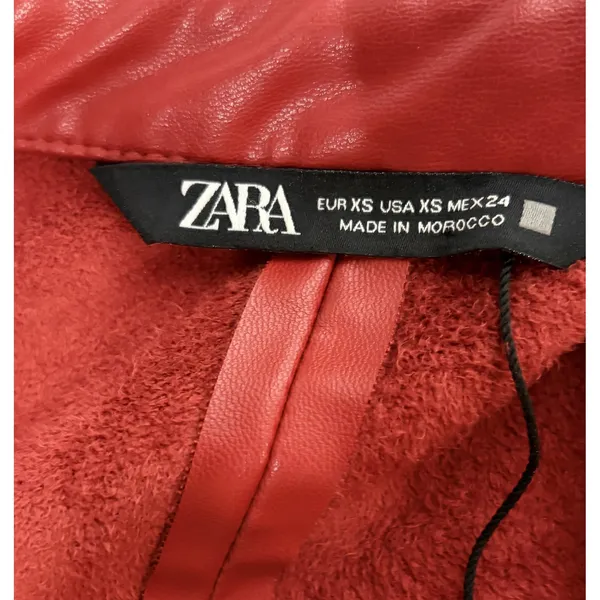 Zara Womens Faux Leather Ruched Mini Shirt Dress Red Long Sleeve XS - Image 8
