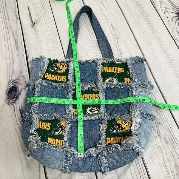 Green Bay Packers Custom Handmade‎ Denim Jeans Patchwork Purse Bag - Image 6