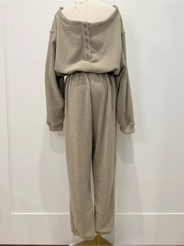 Free People Beach Keepin It Real Jumpsuit Small Brown Lounge Lagenlook Cozy Chic - Image 6