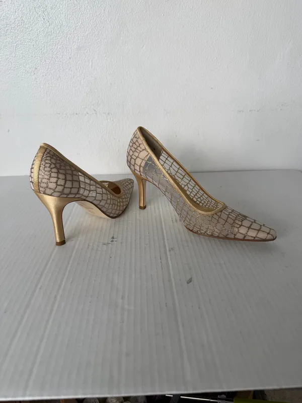 Nina Gold Mesh Heels Pumps Pointed Toe Elegant Evening Wedding Shoes Women’s - Image 14