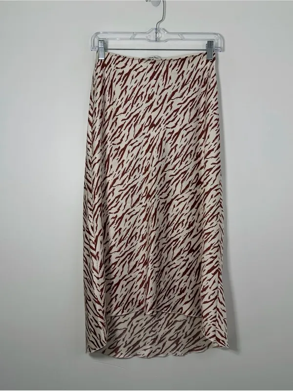Abercrombie & Fitch Animal Print Zeba Satin Midi Skirt Women’s XS Cream Brown - Image 2