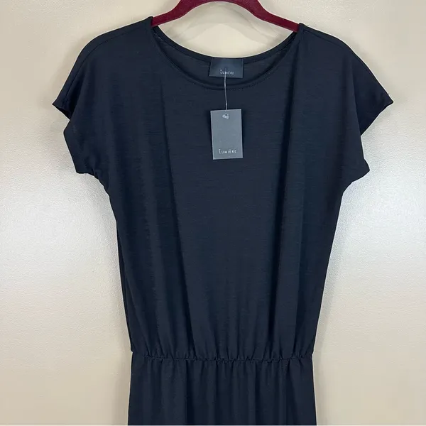 Lumiere Black Short Sleeve Simple Black Dress Small Minimalist Capsule Basic New - Image 2