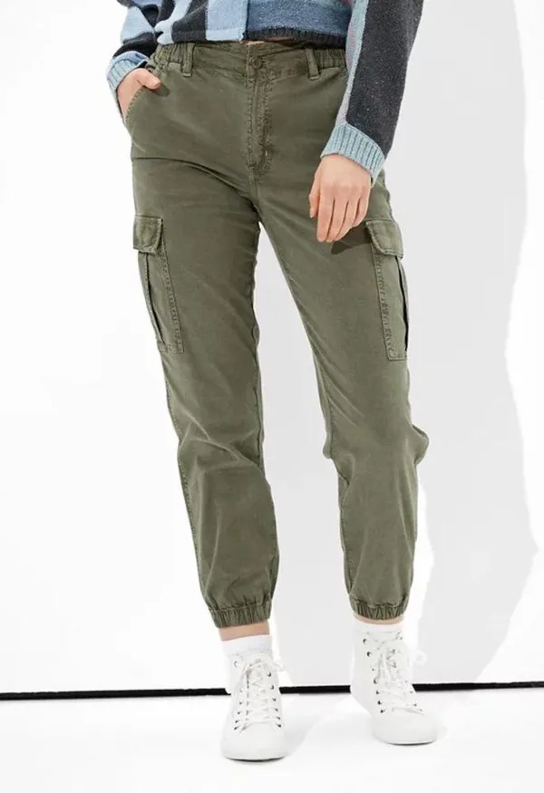 American Eagle Cargo Relaxed Mom Jogger Sz 10 Olive Army Green Cotton Blend - Image 2