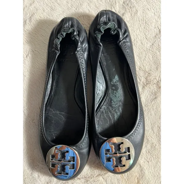 Tory Burch Womens Black Leather Minnie Travel Ballet Flats W/ Logo Medallion - Image 2