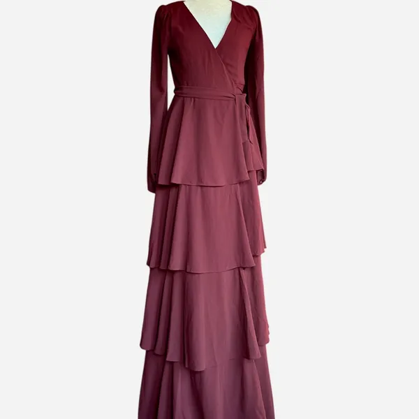 NWT Lulus Small Marvelous Grace Plum Long Sleeve Tiered Wrap Maxi‎ Dress Sz XS - Image 4