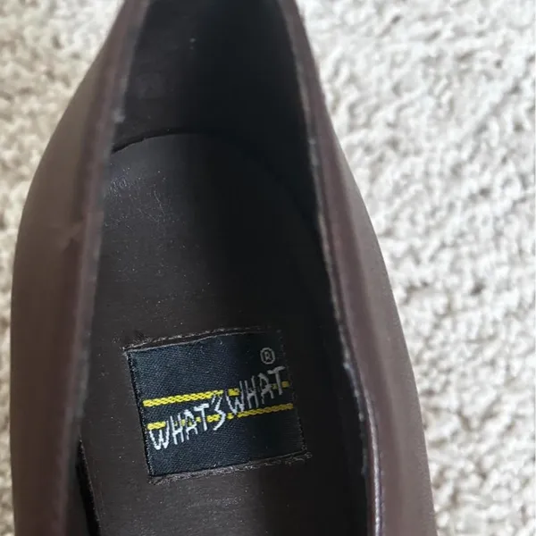 Vintage Brown Leather Loafers Whats What Block Heel Slip On‎ Pumps Size 8 Womens - Image 2