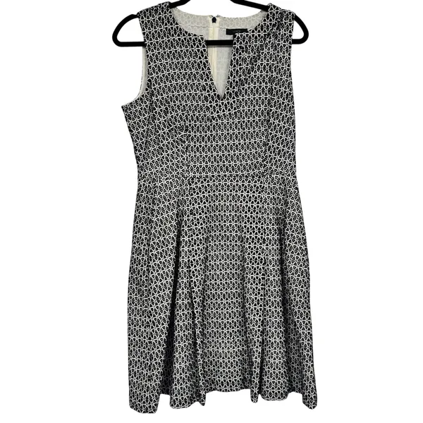 J Crew Blue White Contrast Eyelet Fit Flare Mini Dress Womens 10 Preppy Classic - Image 2
