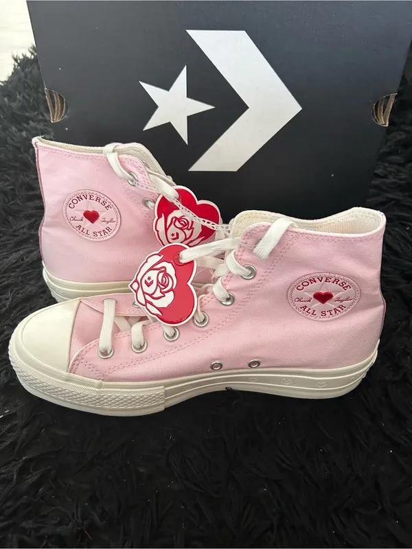 CONVERSE Chuck Taylor all star lift hi top pink hearts shoes sneakers sz 9 new - Image 2