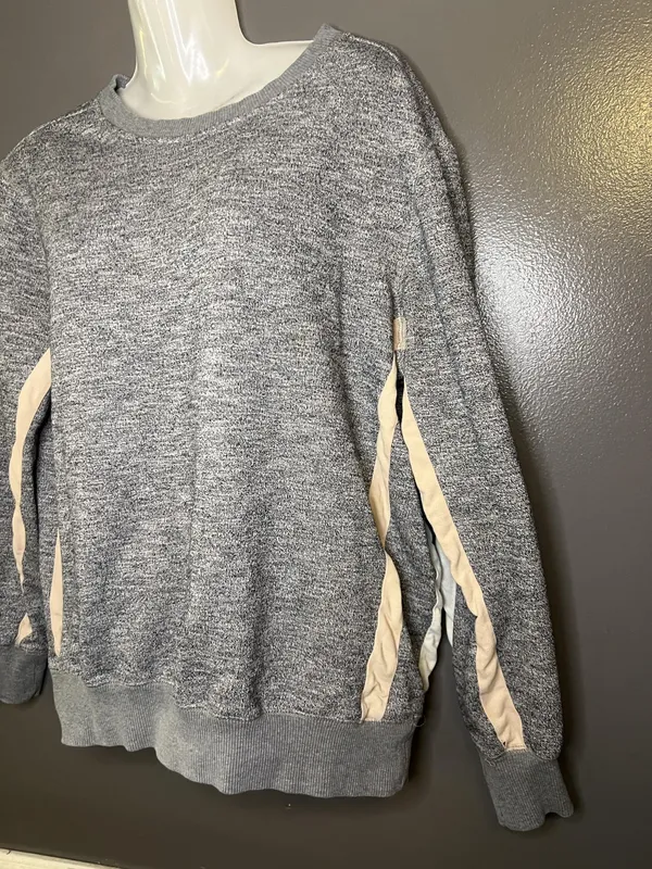 Billabong Sweater Womens Small Gray Contrast Stripe Sleeve Crewneck Pullover - Image 4