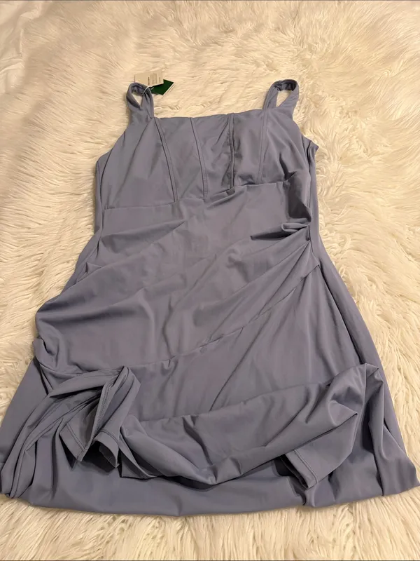 HALARA Sleeveless Draped Midi Dress in Dusty Blue Softlyzeto Airy length 39” - Image 9