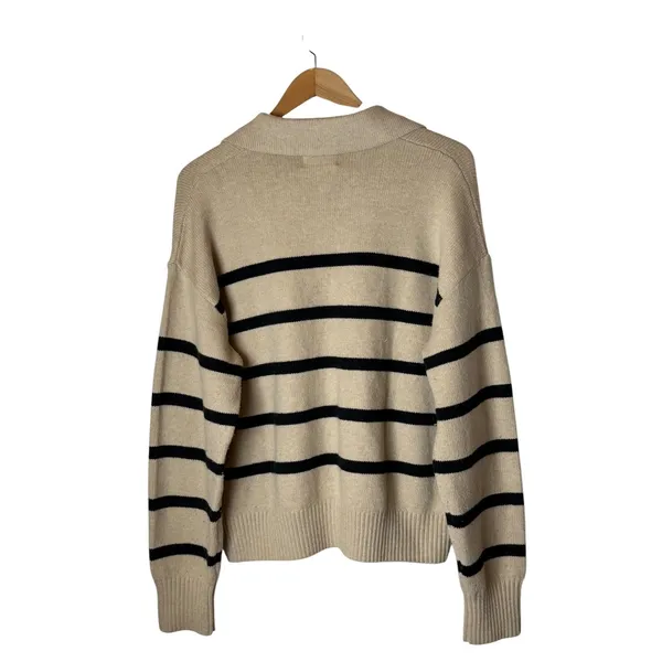 Old Navy Striped Cotton Polo Sweater Women Large Tall Tan Striped Preppy Knit‎ - Image 3