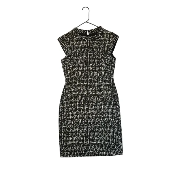 JONES WEAR DRESS Black White Tweed Cap‎ Sleeve Sheath Knee Length Size 8 - Image 2