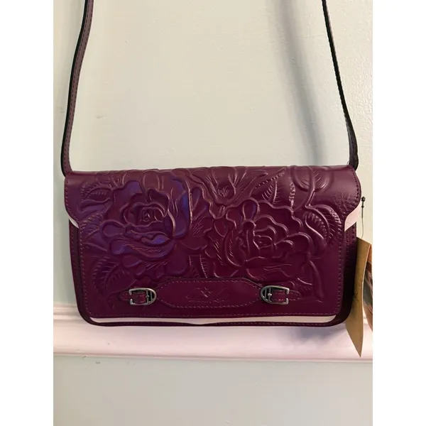 Patricia Nash Monta Leather Crossbody Clutch‎ Plum Small Size Purse Tooled - Image 6