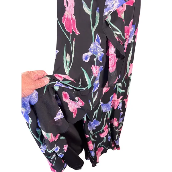 Lulus Black Floral Ruffle Maxi Dress Spaghetti Strap Flowy Women's Size M‎ - Image 4